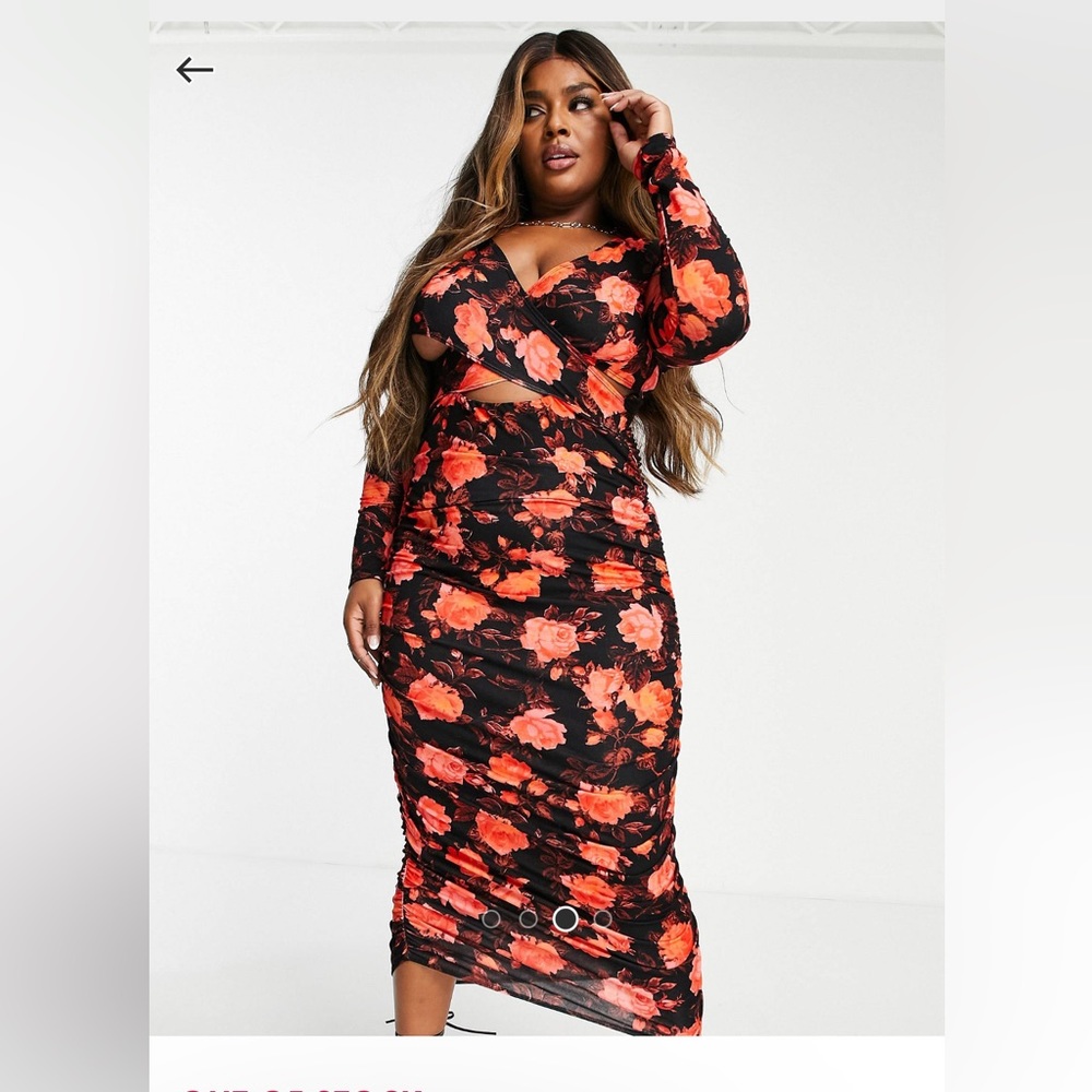 ASOS Designs Curve Long Sleeved Halter Ruched MIDI Dress